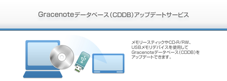 メモリースティックやCD-R/RW、USBメモリデバイスを使用してGracenoteデータベース（CDDB）をアップデートできます。