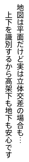 地図は平面だけど実は立体交差の場合も…上下を識別するから高架下も地下も安心です