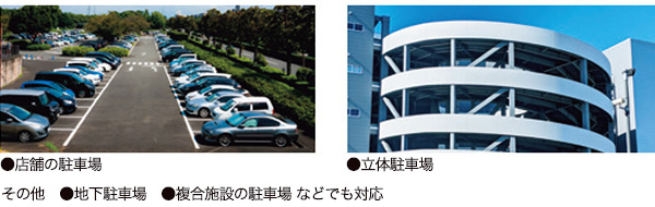 店舗の駐車場、立体駐車場、地下駐車場などでも対応