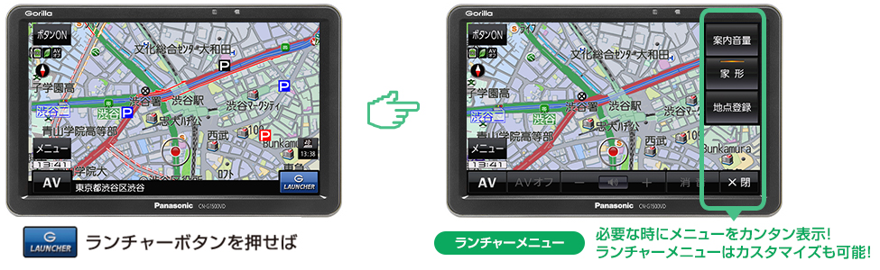 必要な機能はランチャーボタンで簡単に呼び出せます。