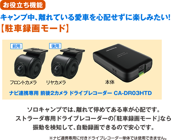 ナビ連携専用 前後2カメラ ドライブレコーダー CA-DR03HTD「駐車録画モード」