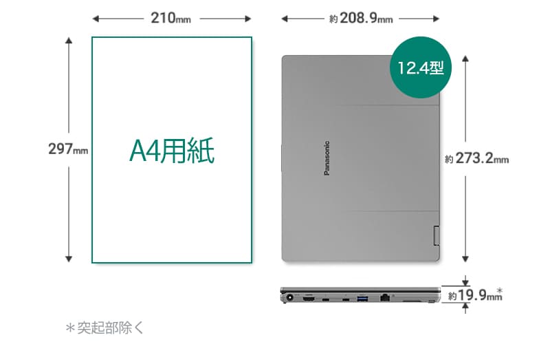 A4用紙より小さな12.4型のコンパクトボディ