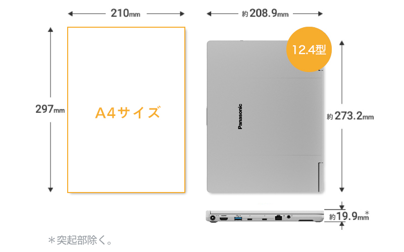 A4サイズ未満のコンパクトボディに、約0.919kgの軽量