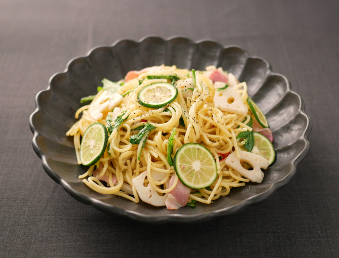 徳島ご当地 すだちとれんこんのパスタ