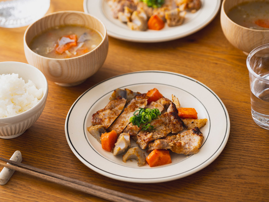 豚ロース肉のごまみそ焼き＆根菜とえのきのみそ汁