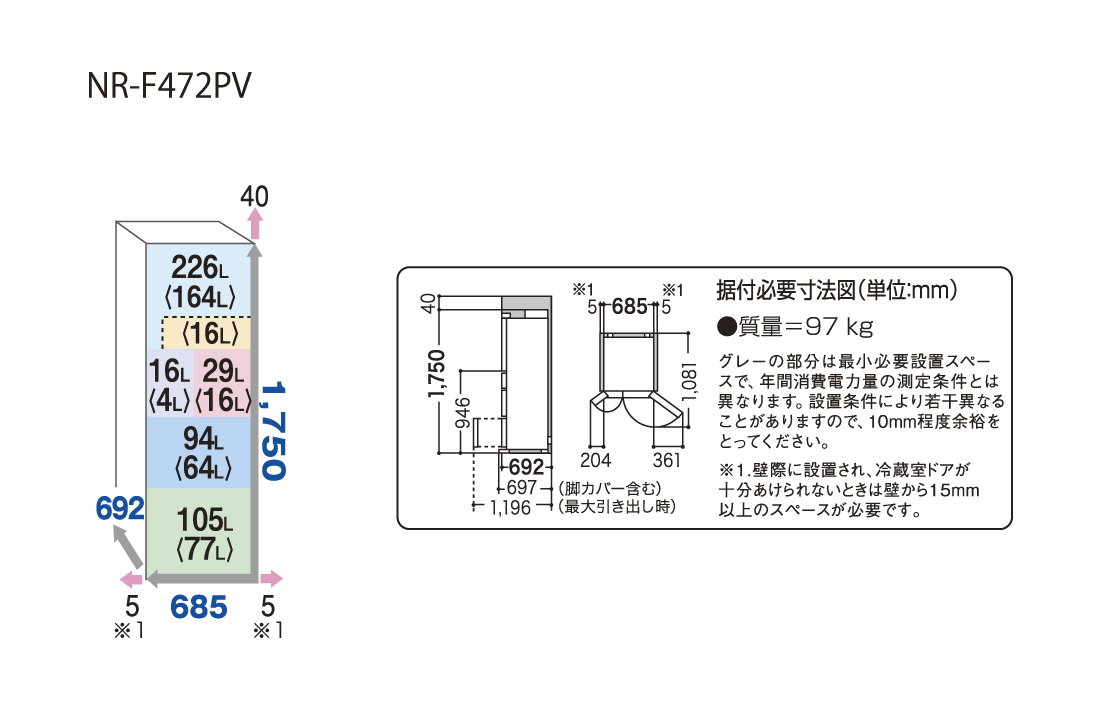 詳細情報 パナソニックパーシャル搭載冷蔵庫 NR-F472PV | 冷蔵庫 