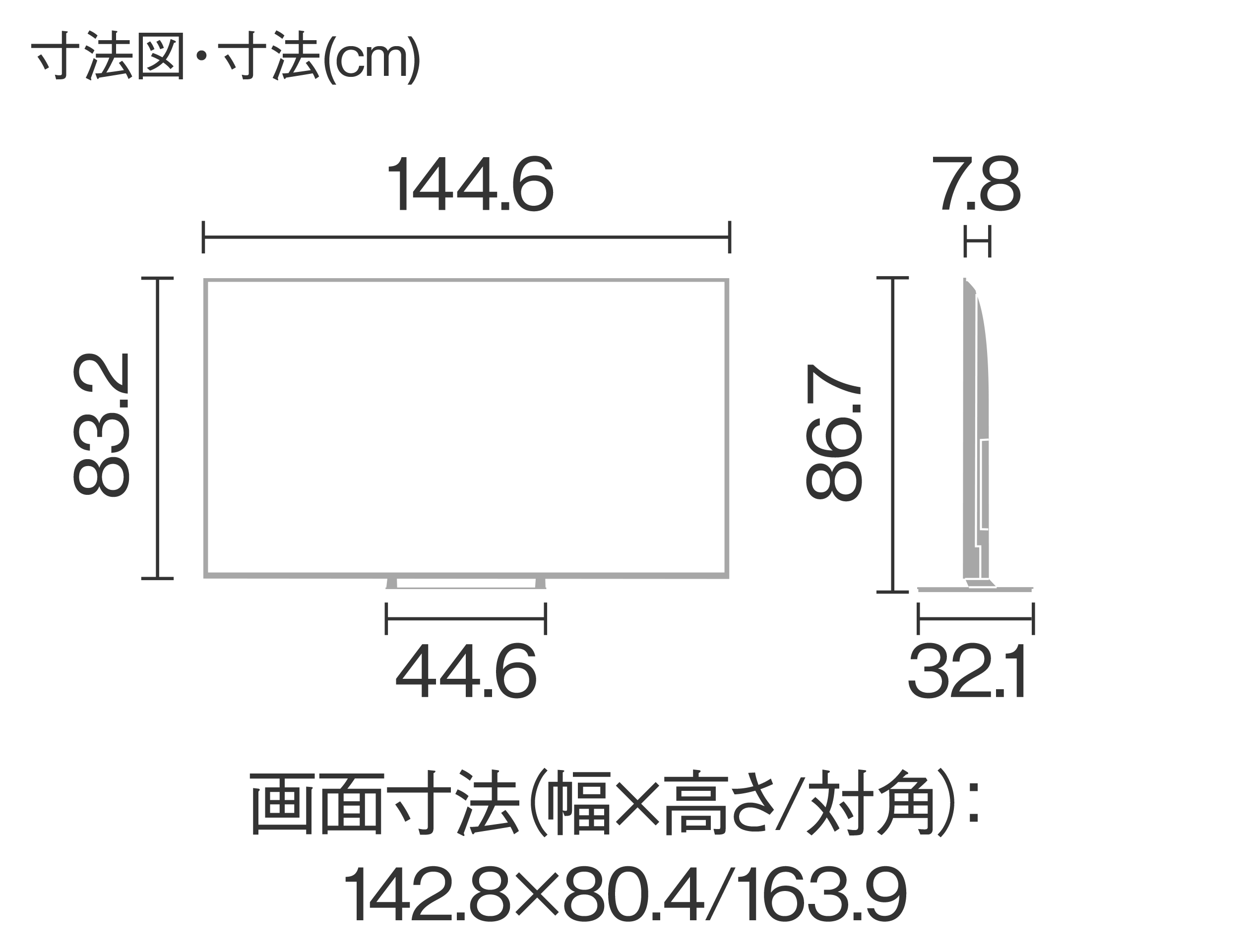 65 インチ テレビ サイズ