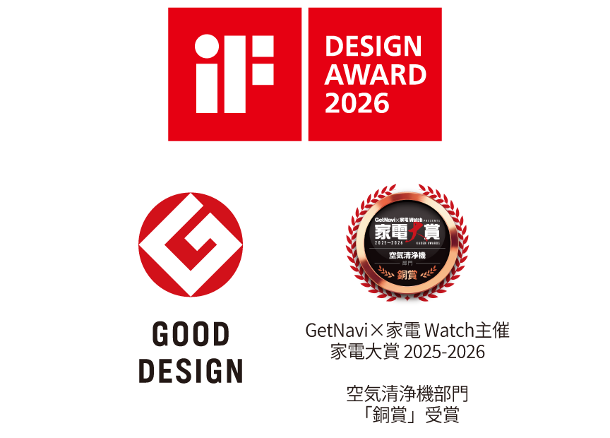 受賞歴のロゴ　グッドデザイン賞/家電大賞空気清浄機部門銅賞