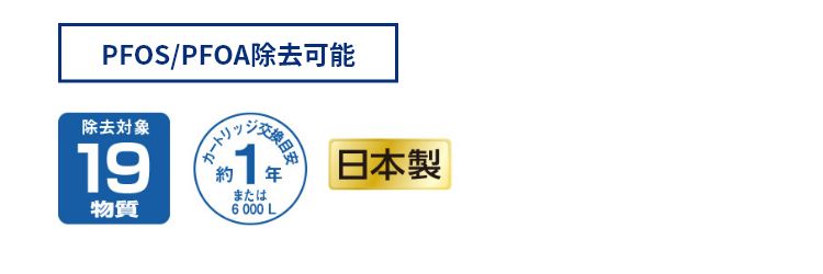 除去対象19物質/カートリッジ交換目安 約1年または6000L/日本製