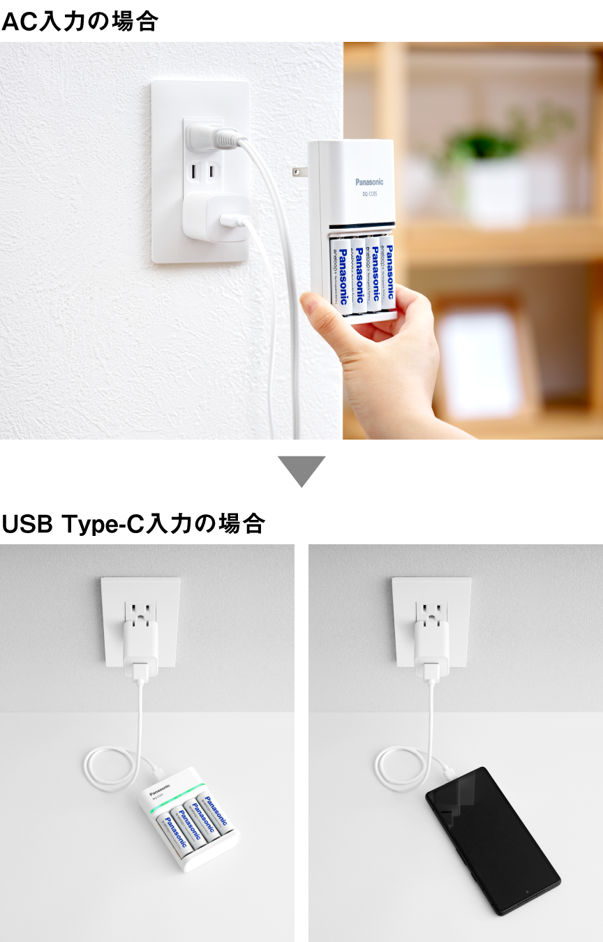 AC入力の場合▶USB Type-C入力の場合