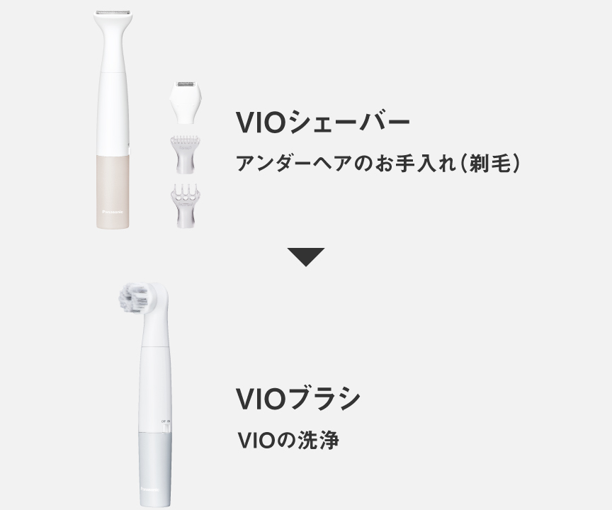 VIOシェーバー アンダーヘアのお手入れ（剃毛）→VIOブラシ VIOの洗浄