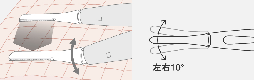 イラスト：肌の凹凸に合わせて動く密着スイングヘッドで、剃り残し少なくシェービング