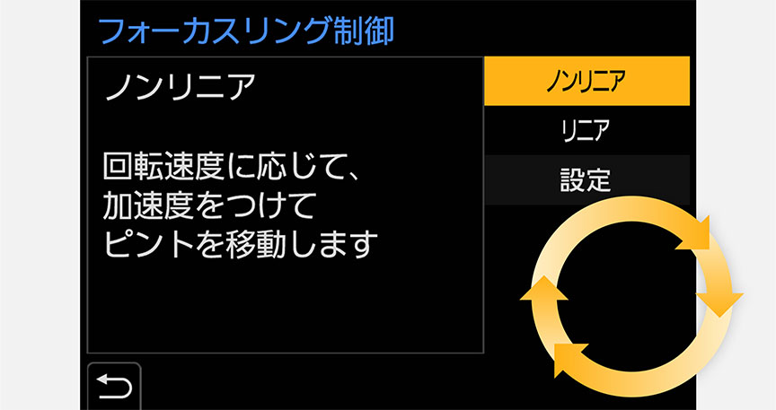 フォーカスリング制御のUI（ノンリニア）