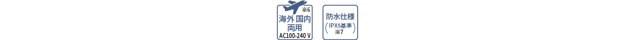 海外国内両用 AC100-240 V,防水仕様（IPX5基準）