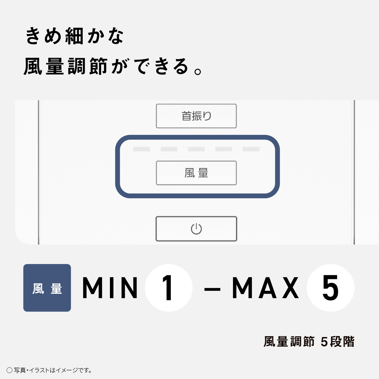 きめ細かな風量調節ができる。　風量調節5段階