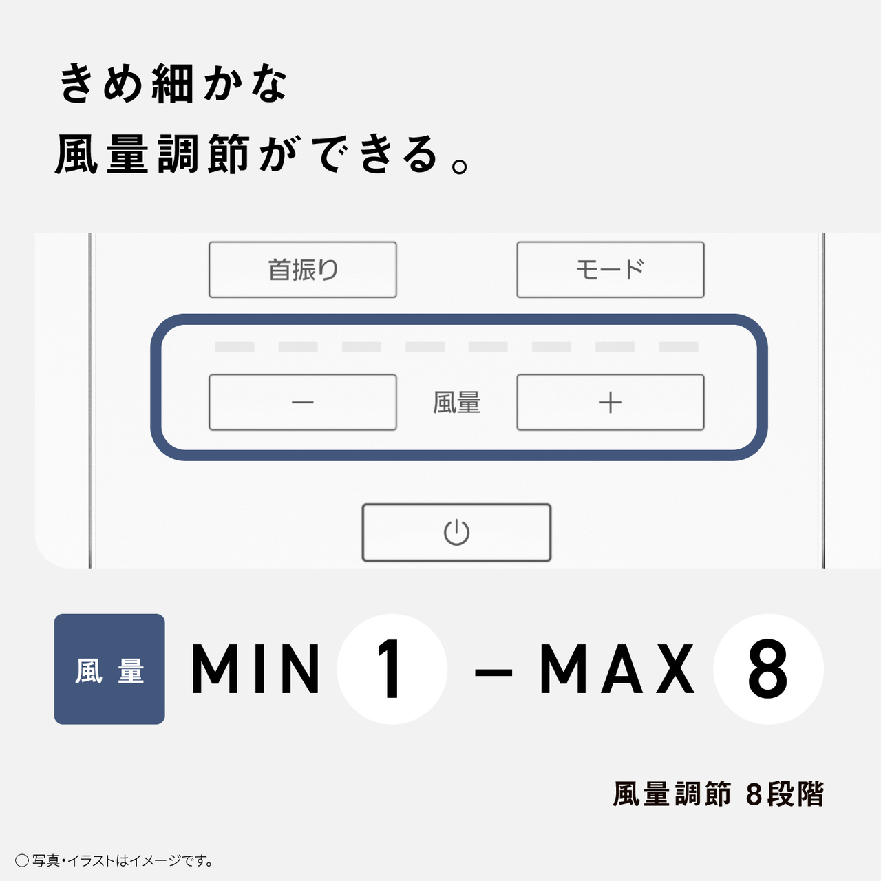 きめ細かな風量調節ができる。　風量調節8段階