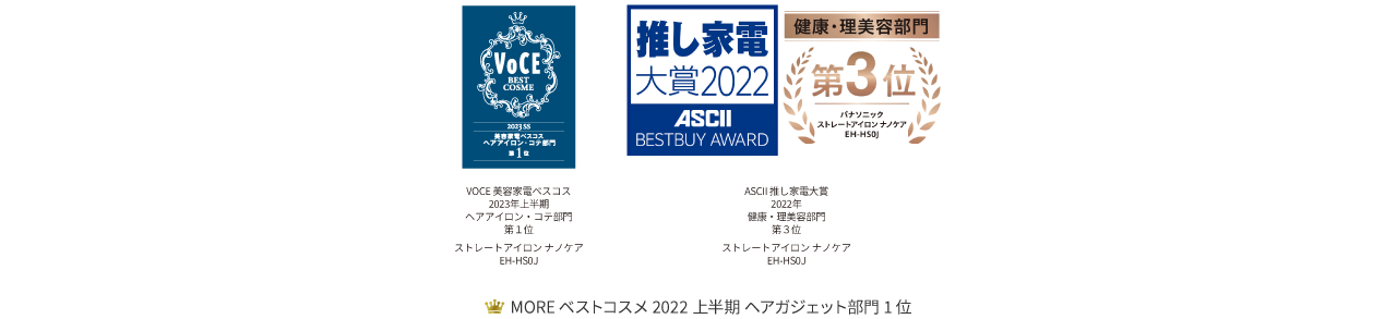 ストレートアイロン ナノケア EH-HS0J　VoCE 美容家電ベスコス2024年上半期ヘアアイロン部門第1位　ASCII 推し家電大賞2022年健康・理美容部門 第3位　MOREベストコスメ2022上半期 ヘアガジェット部門1位