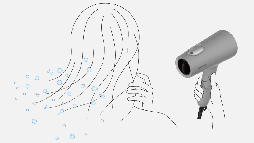 イラスト：高風圧の風で、乾きにくい部分まで しっかり乾燥している様子