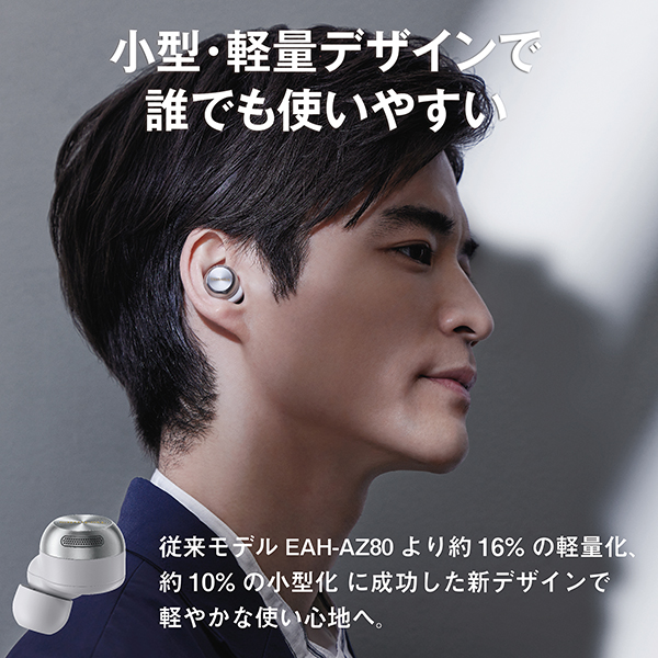 小型・軽量デザインで誰でも使いやすい。従来モデルEAH-AZ80より約16％の軽量化、約10％の小型化に成功した新デザインで軽やかな使い心地へ。
