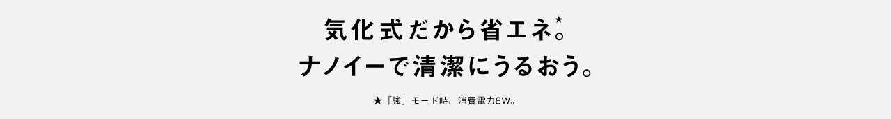 気化式だから省エネ。ナノイーで清潔加湿。