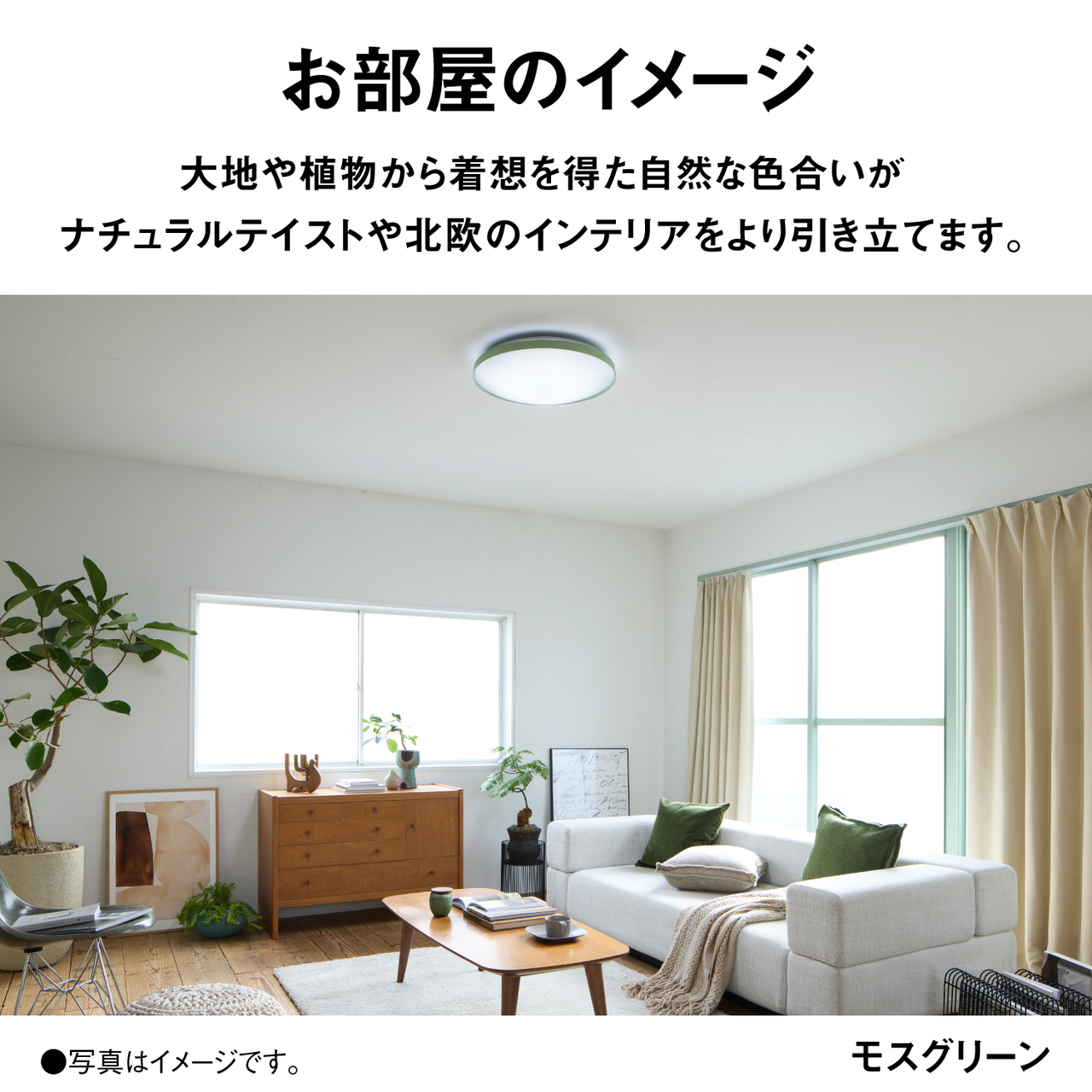 お部屋のイメージ　大地や植物から着想を得た自然な色合いがナチュラルテイストや北欧インテリアをより引き立てます。　モスグリーン　●写真はイメージです。