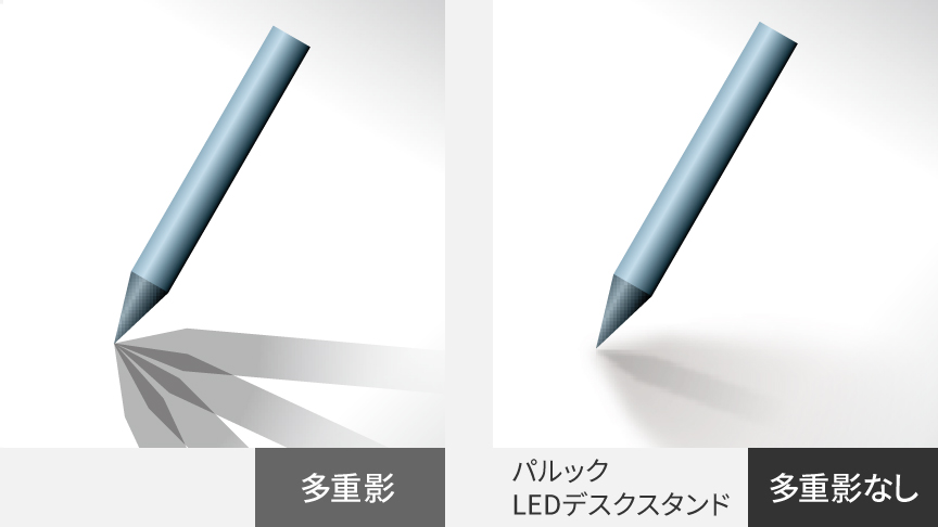 【見え方比較】多重影と多重影なし（LEDデスクスタンド）の比較