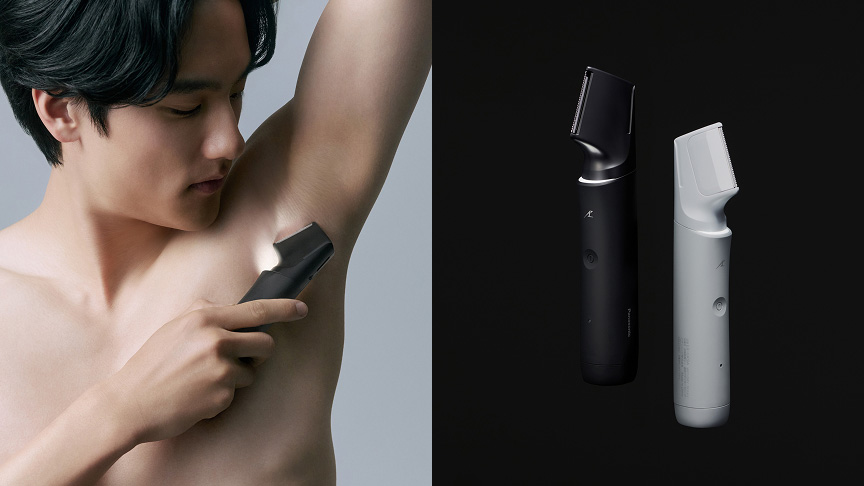 写真：剃るワキをスキンビューLEDが照らす様子