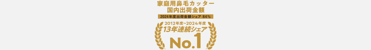 家庭用鼻毛カッター 国内出荷金額 2024年度出荷金額シェア84％ 2012～2024年度 13年連続シェア No.1 アイコン