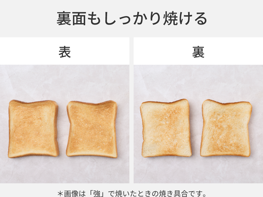 裏面もしっかり焼ける。＊画像は「強」で焼いたときの焼き具合です。