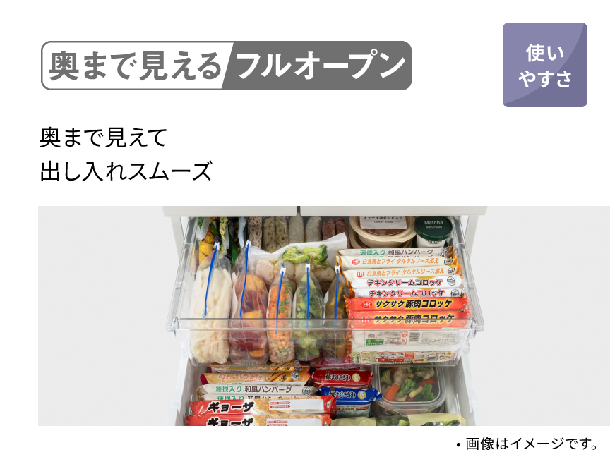 奥まで見えるフルオープン 奥まで見えて出し入れスムーズ