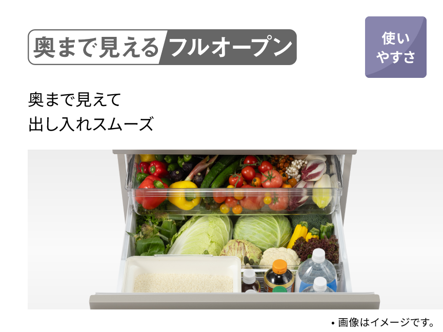 奥まで見えるフルオープン 奥まで見えて出し入れスムーズ