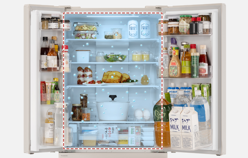 画像：冷蔵庫内が冷気により湿度が保たれるイメージ