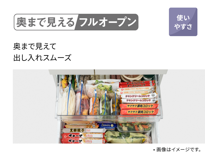 奥まで見えるフルオープン 奥まで見えて出し入れスムーズ