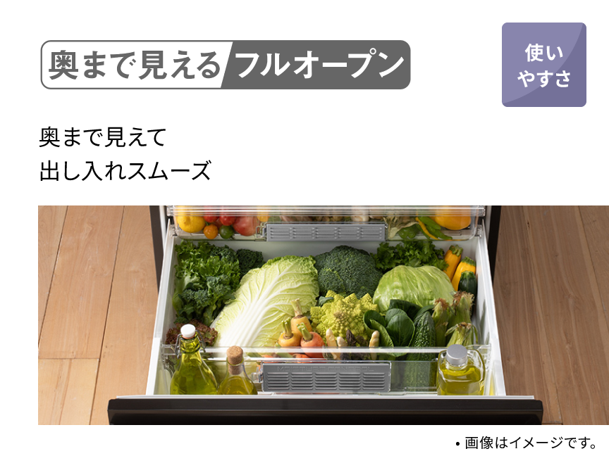 奥まで見えるフルオープン 奥まで見えて出し入れスムーズ