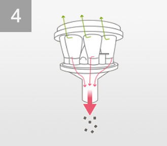イメージ図：空気は上から抜け、細じんはダストボックスへ。