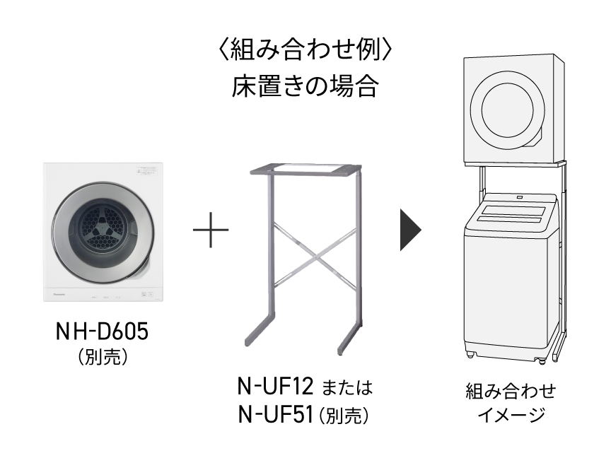 ＜組み合わせ例＞床置きの場合：ND-D605（別売）＋N-UF12またはN-UF51（別売）▶組み合わせイメージ