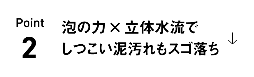 Point 2 泡の力×立体水流でしつこい泥汚れもスゴ落ち