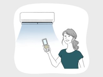 女性がエアコンの冷房をつけているイラストです。該当ページへリンクします。