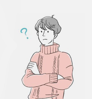 悩ましい表情をしている男性のイラストです。