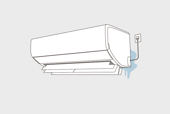 エアコンの背面から水漏れしているイラストです。