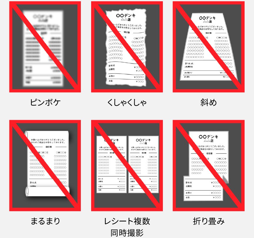 無効なレシートの例の一覧です。