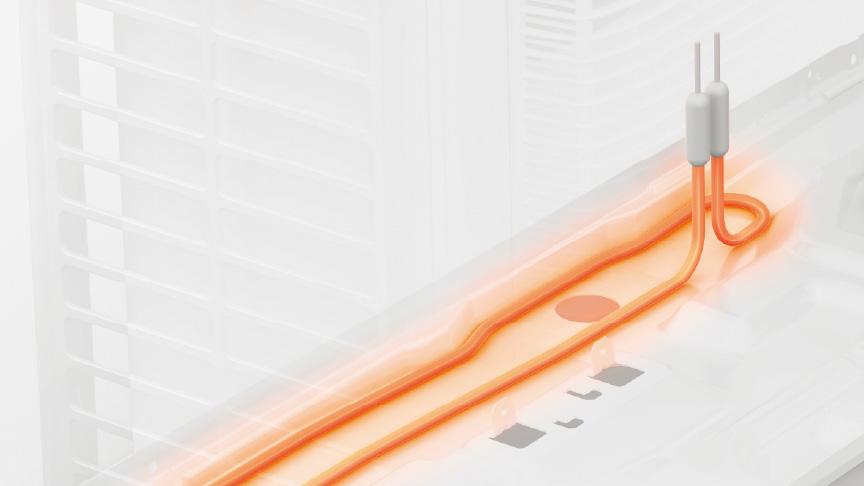 室外機の中の凍結防止ヒーターの画像です