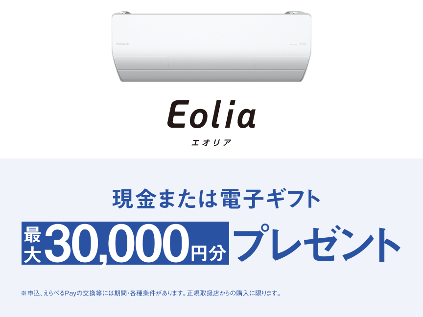 25年冬 パナソニックエアコン まとめ買いでお得 プレゼントキャンペーンの画像です。