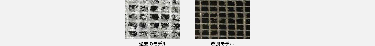 過去のモデルと改良モデルのフィルター拡大写真です。