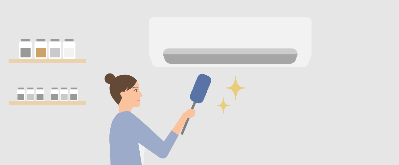「秋のエアコンはカビの温床に。季節の変わり目に行う、暖房の試運転とエアコン掃除法」メインビジュアルのイラストです。