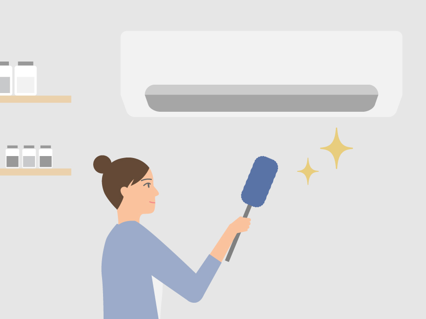 「秋のエアコンはカビの温床に。季節の変わり目に行う、暖房の試運転とエアコン掃除法」メインビジュアルのイラストです。