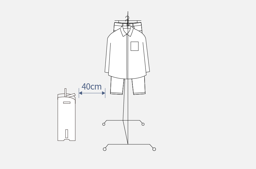 衣類乾燥除湿機と洗濯物の間を40cm離しているイラストです。