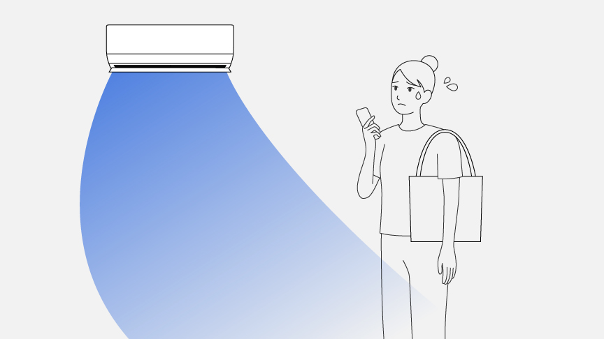 最大能力による運転の説明イラストです。コンプレッサーの回転数が多く、設定温度にすばやく到達するための運転です。