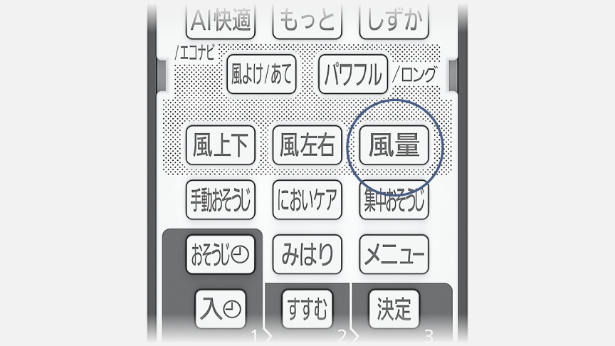 リモコンの風量ボタンの画像です