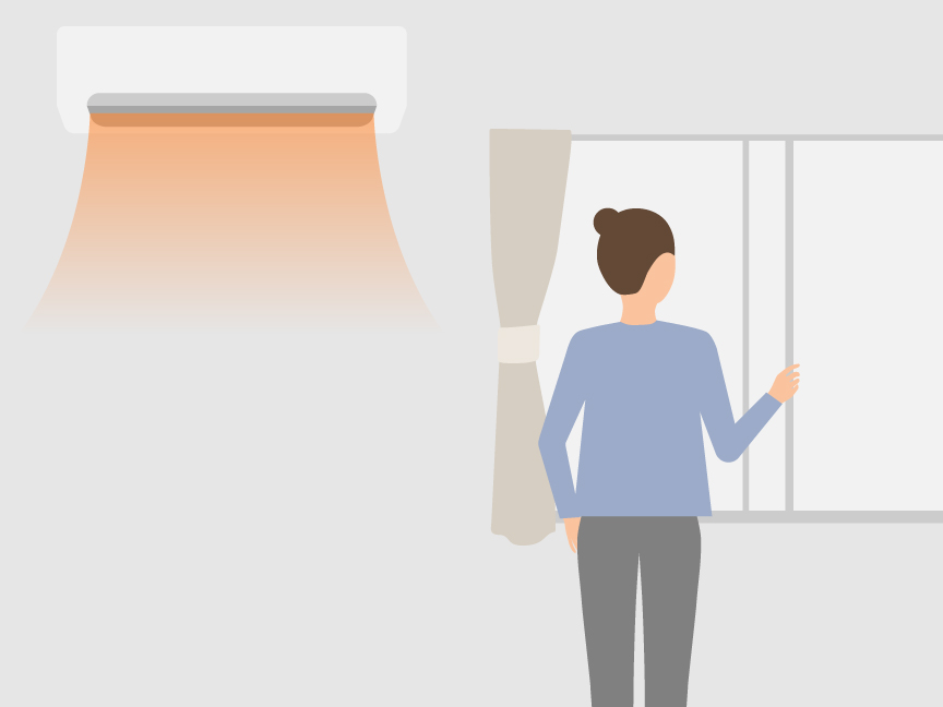 「冬のエアコン暖房時、換気は窓を何分開ける？ 加湿器の併用方法も」のメインビジュアルのイラストです。